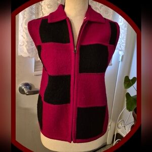 Tally Ho Vintage Fushsia/Black Wool Zip Front Vest